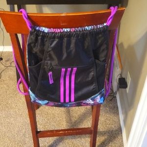 Adidas purple, black, & blue drawstring bag.